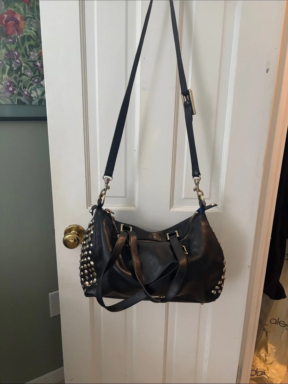 Juicy Couture Black Leather Shoulder Bag with Gold Studs - Picture 3 of 5